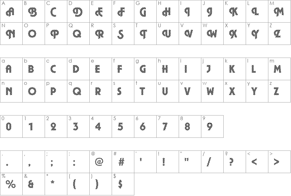 Plaza12 Becker font character map preview