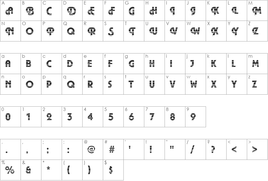 Plaza19 Becker font character map preview