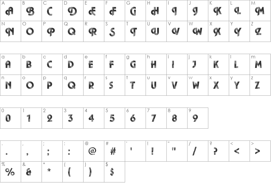 Plaza23 Becker font character map preview