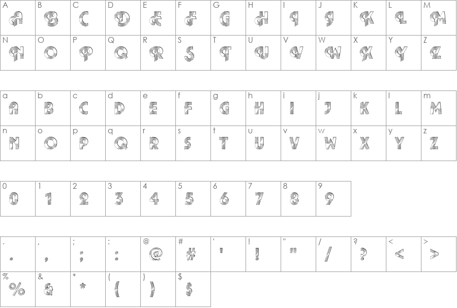 Plaza24 Becker font character map preview