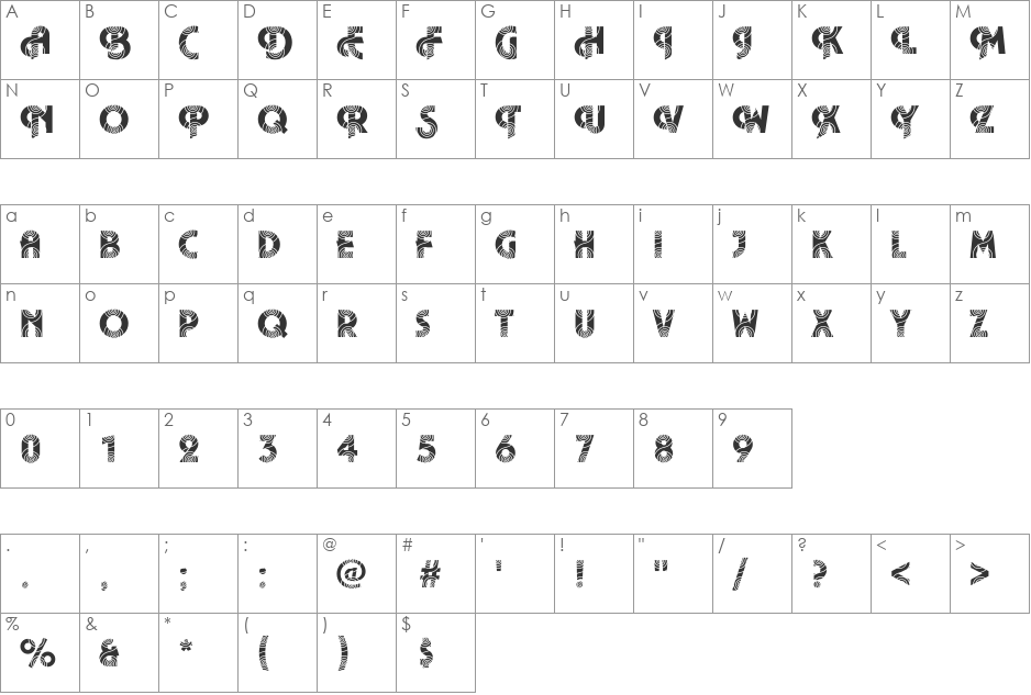Plaza26 Becker font character map preview