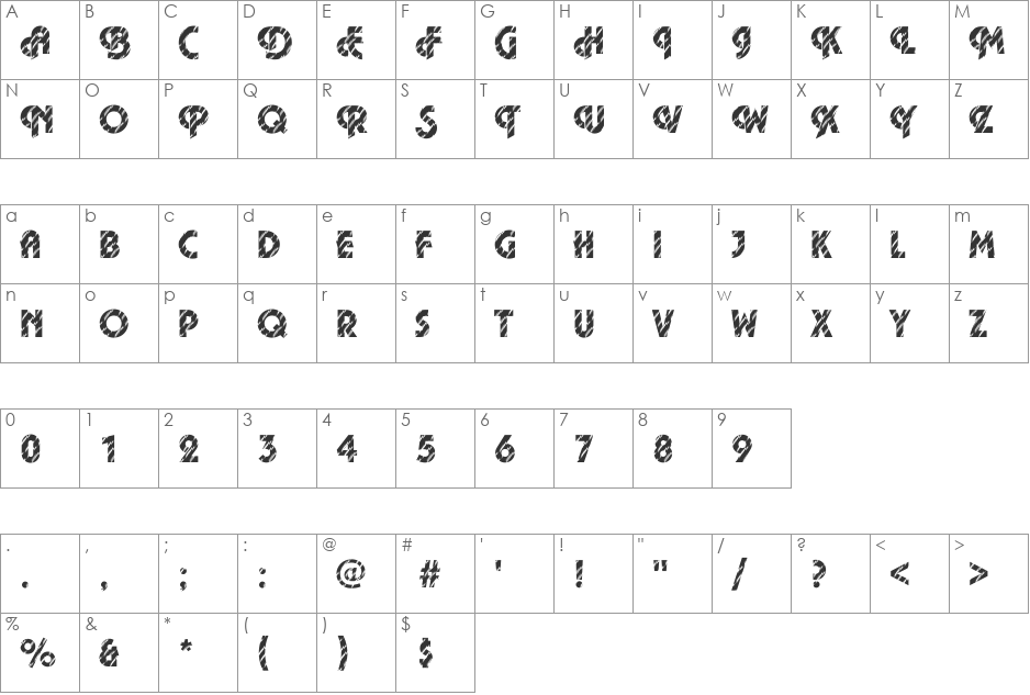 Plaza27 Becker font character map preview