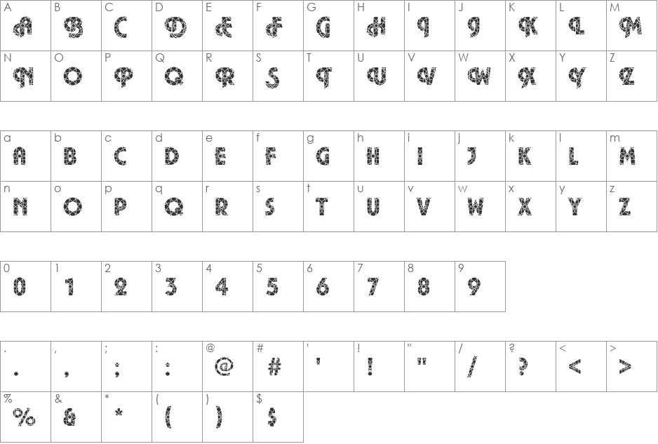 Plaza29 Becker font character map preview