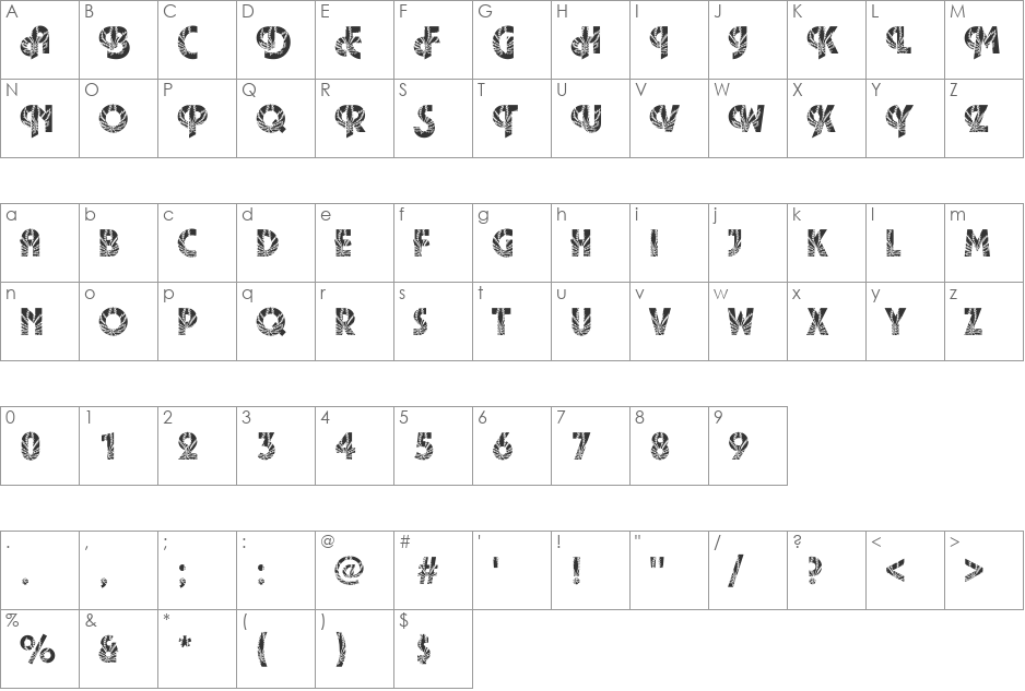 Plaza35 Becker font character map preview