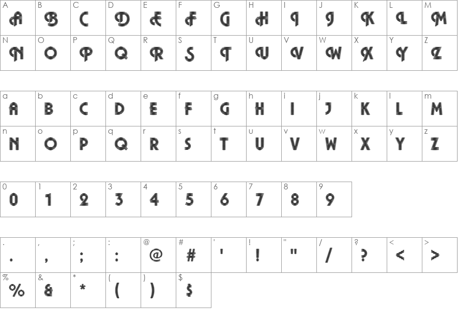 Plaza38 Becker font character map preview
