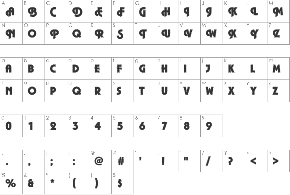 Plaza40 Becker font character map preview