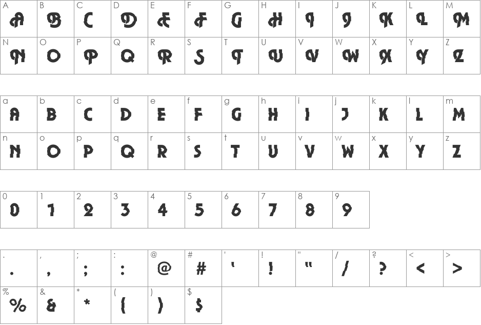 Plaza43 Becker font character map preview