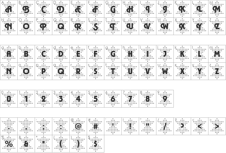 Plaza47 Becker font character map preview