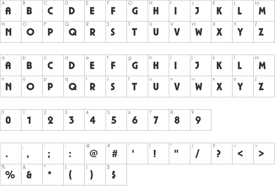 PlazaDUlt font character map preview