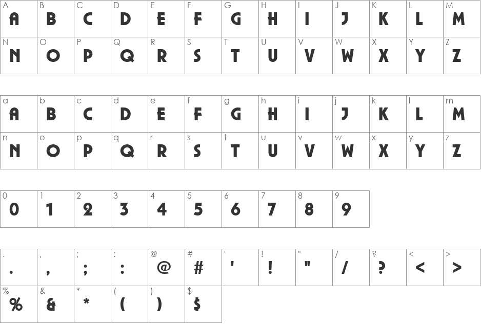 PlazaPUlt font character map preview