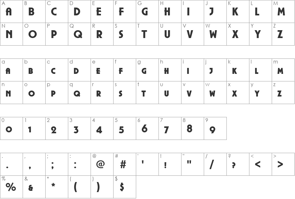 PlazaSCDUlt font character map preview