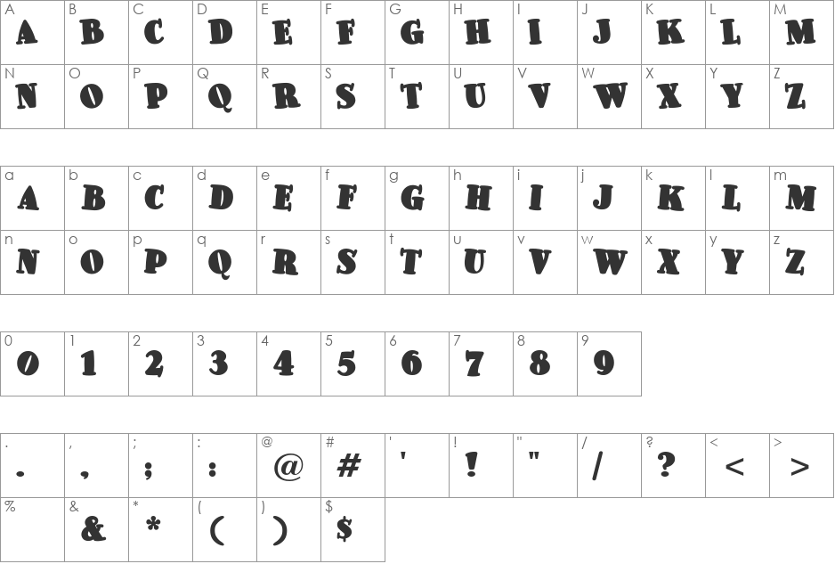 PleasinglyPlump font character map preview