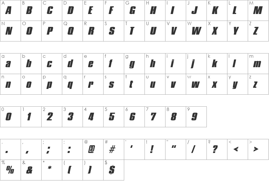 PledgeBlack font character map preview