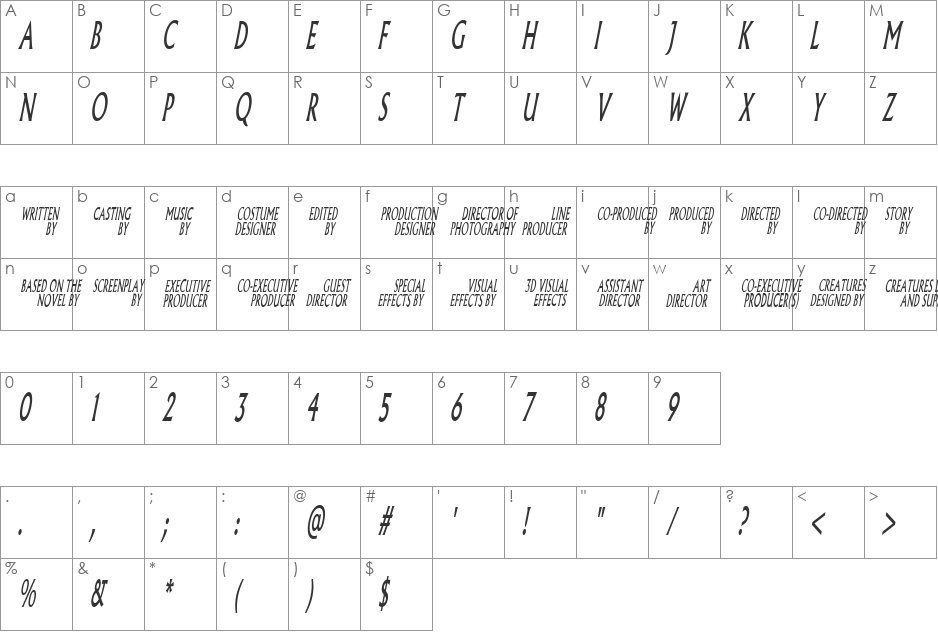 Pliskin font character map preview