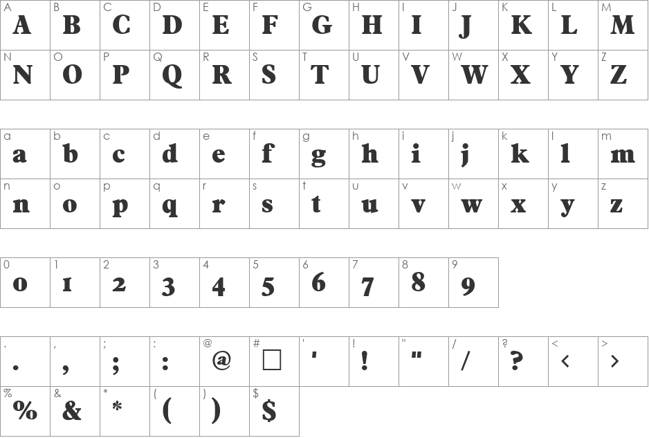 Plitter font character map preview