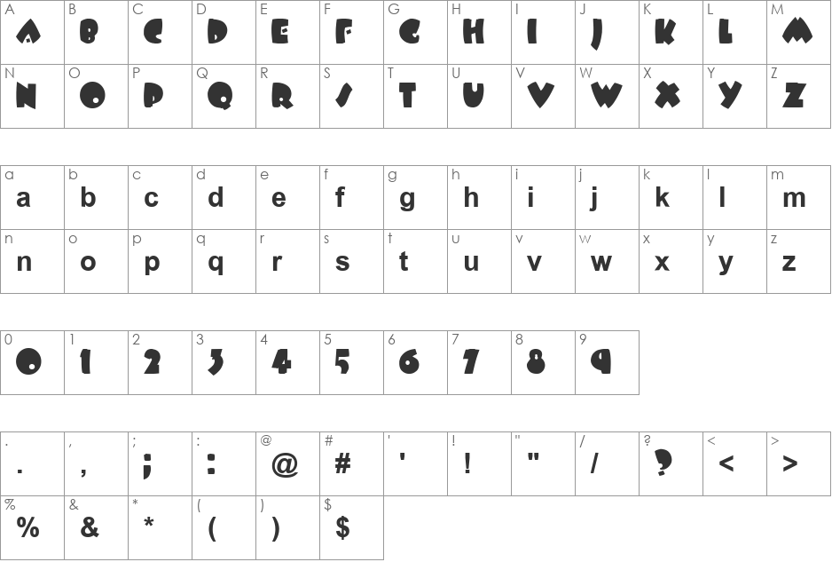Plowboy font character map preview