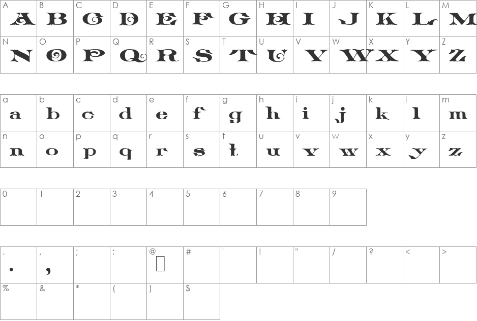 Plowright font character map preview