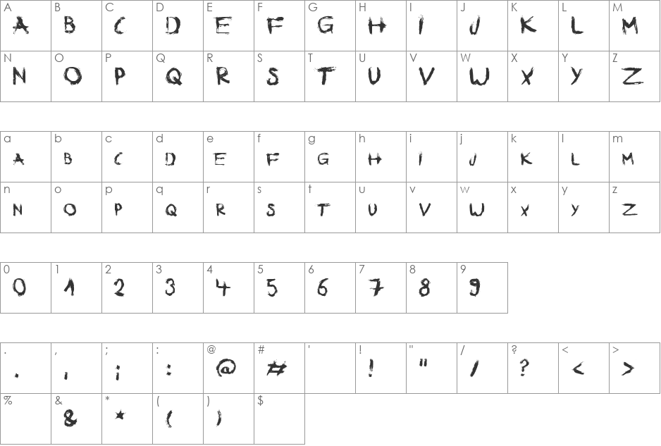B-rushed font character map preview