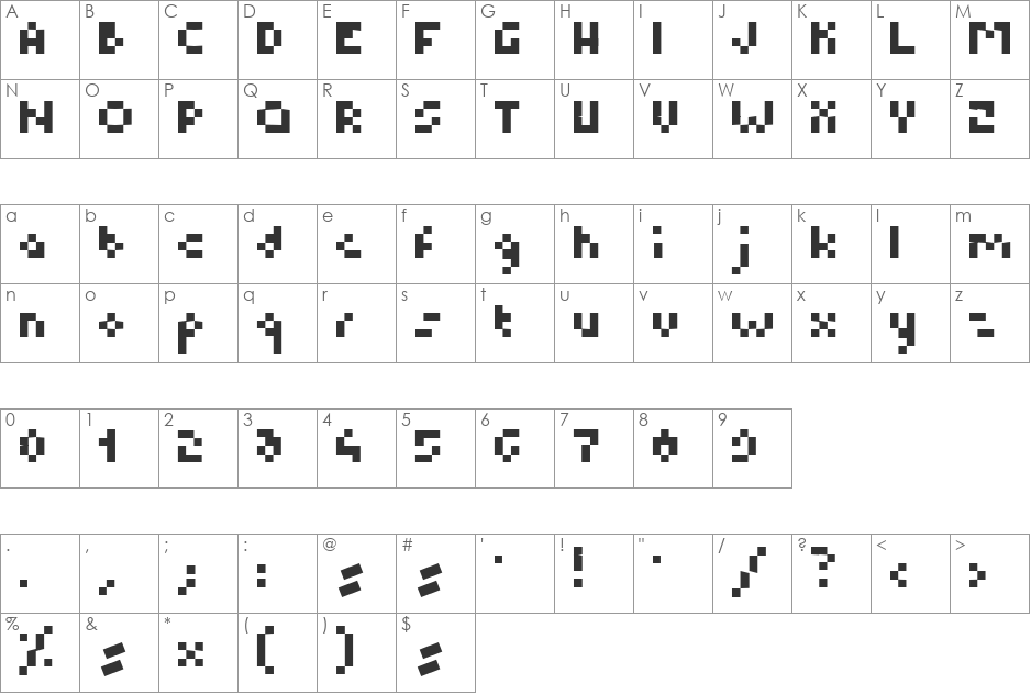 B.M. Pixel font character map preview