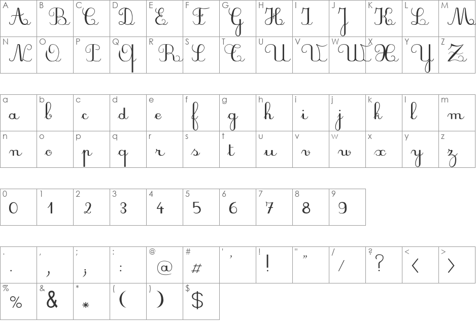 PlumNDL font character map preview