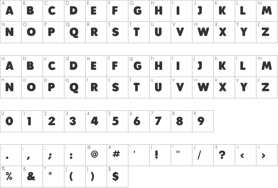 Plump font character map preview