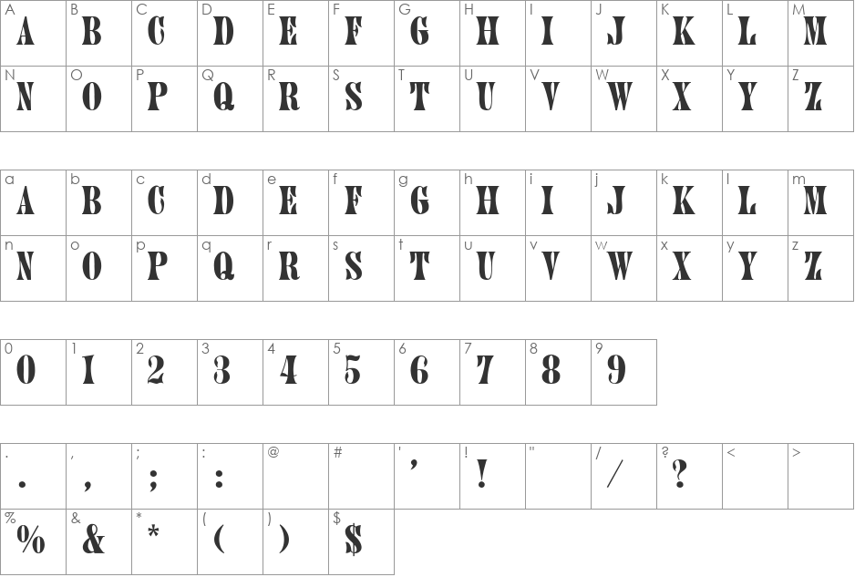 Pluonto-Thin font character map preview