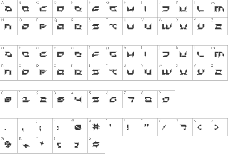 Pluranon font character map preview