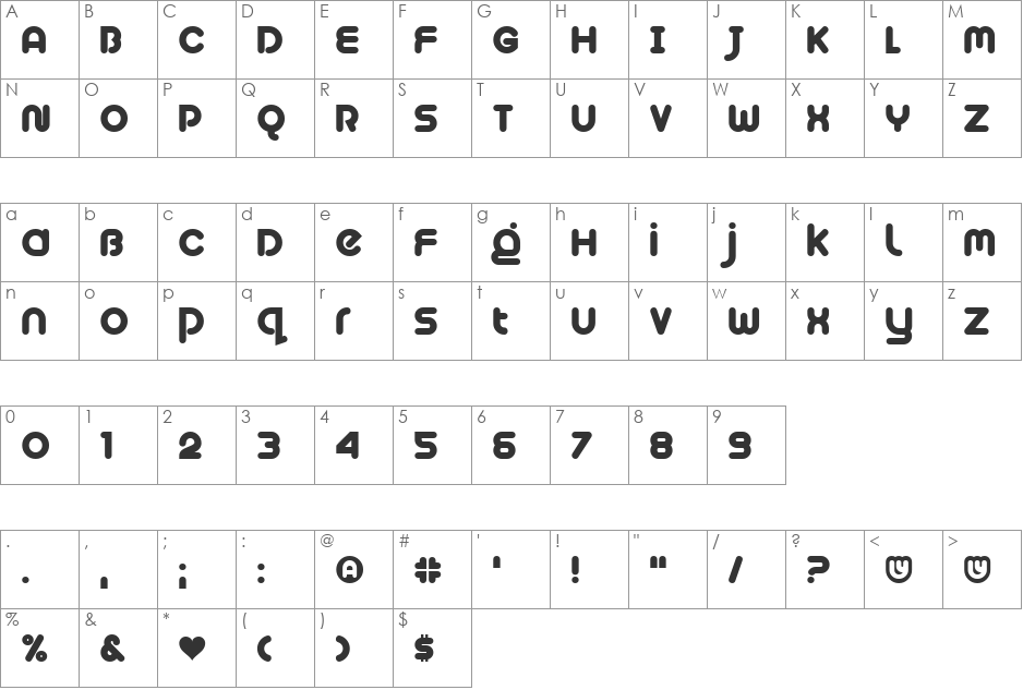 Plush font character map preview