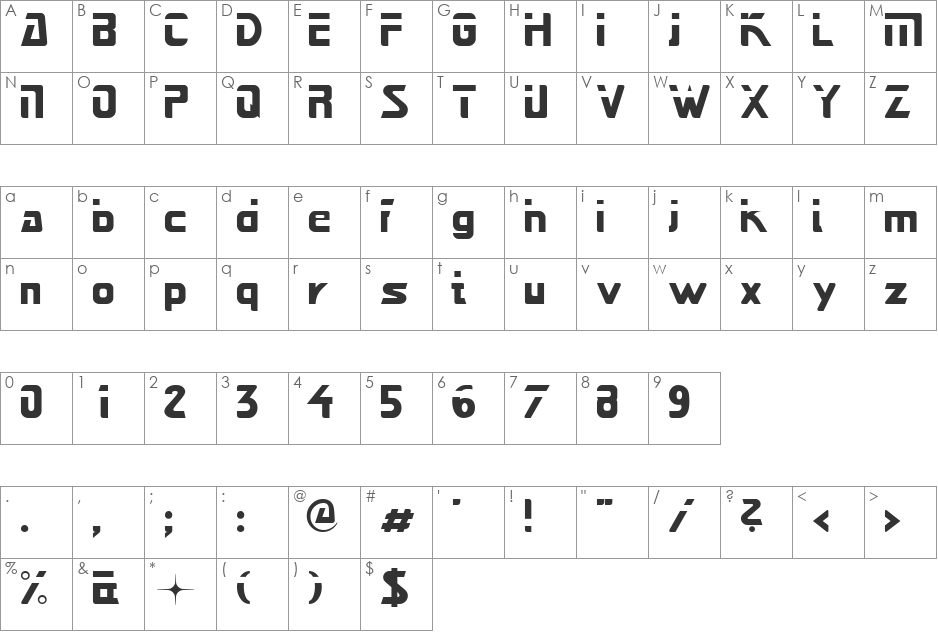 Pluto font character map preview