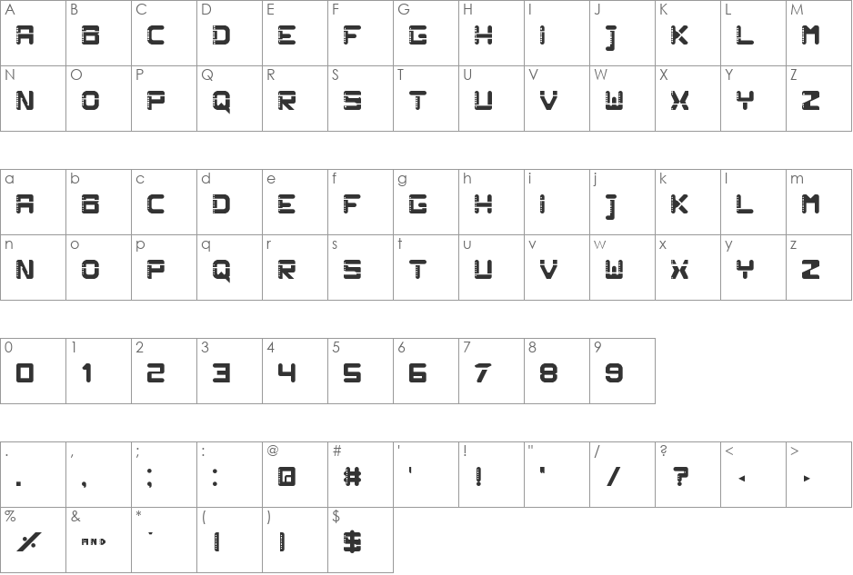 Pluto 0 font character map preview