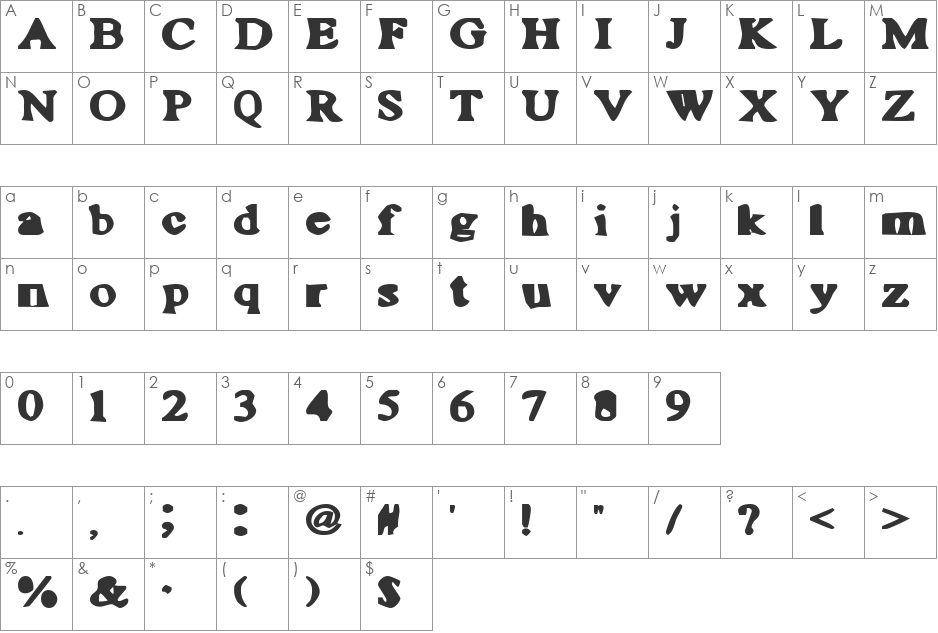Plutonite font character map preview