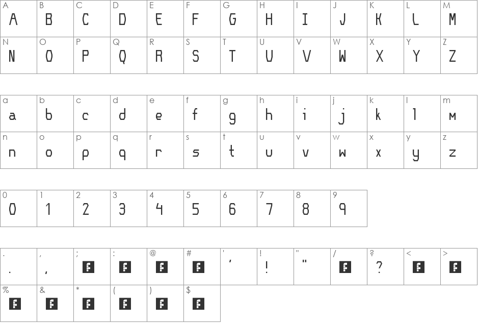 Plutonium NBP font character map preview