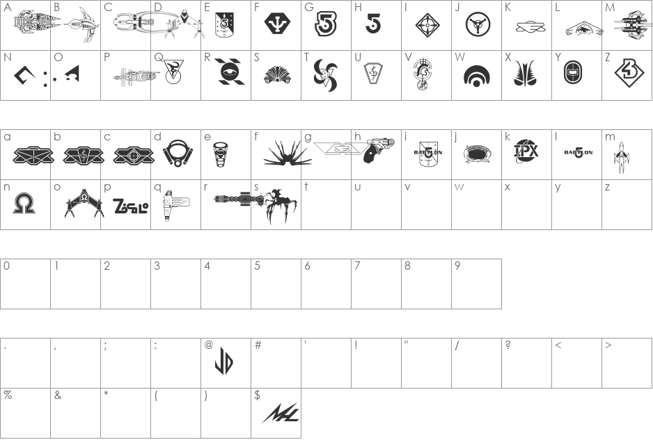 B5Symbols font character map preview