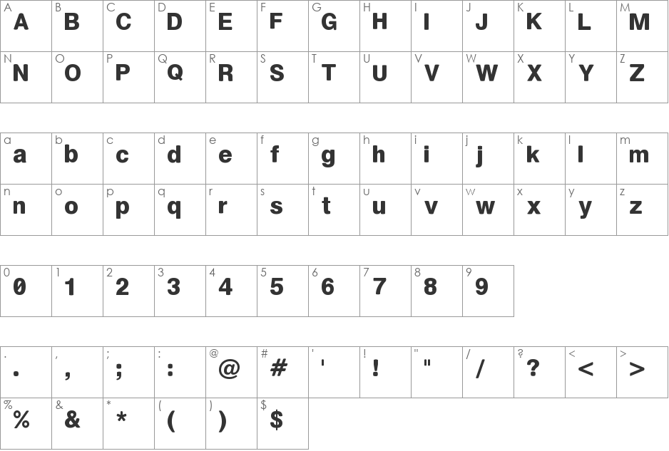 PLZ font character map preview