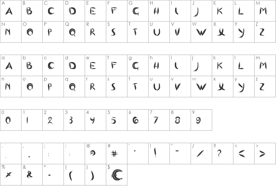 BA naan font character map preview