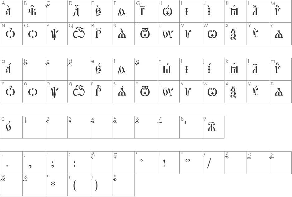 Pochaevsk Caps ieUcs font character map preview