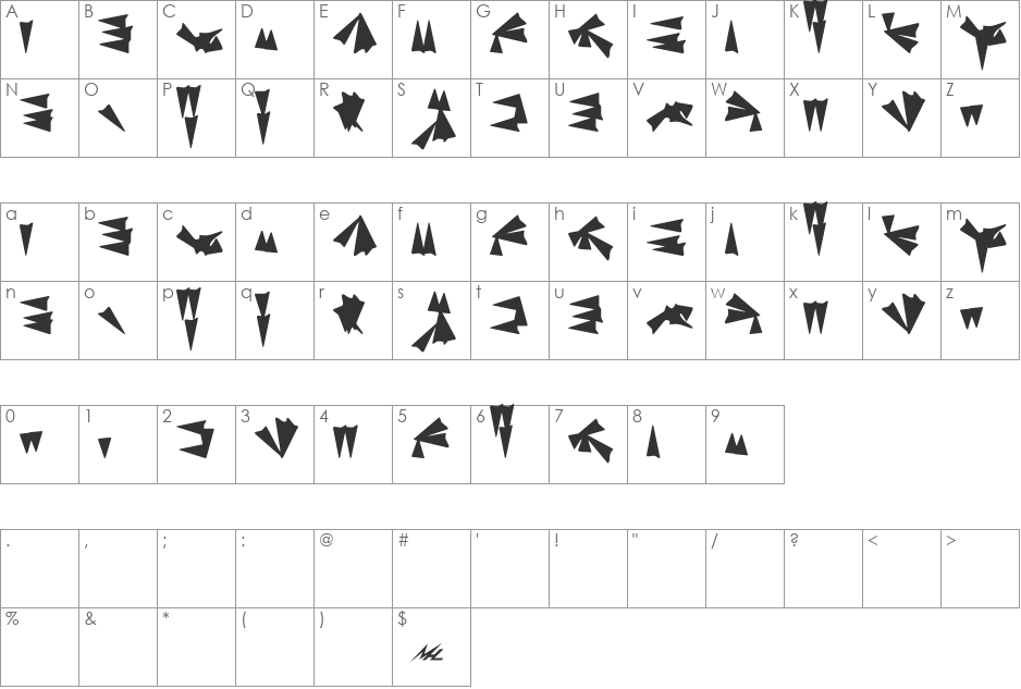 Ba'ku font character map preview