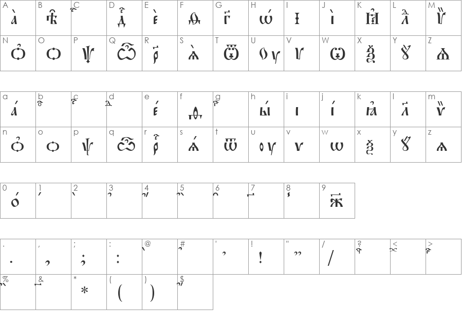 Pochaevsk ieUcs font character map preview