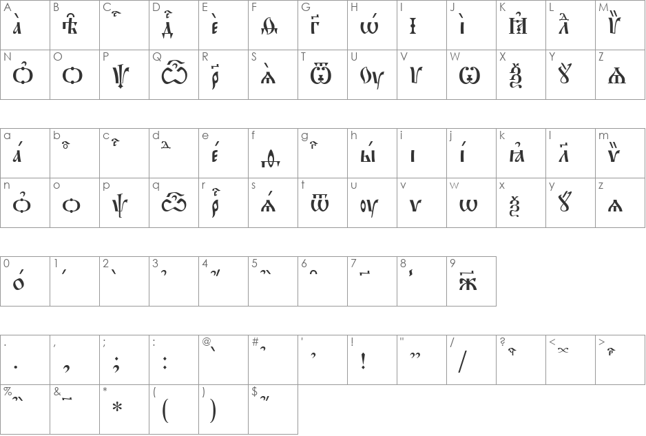 Pochaevsk kUcs font character map preview