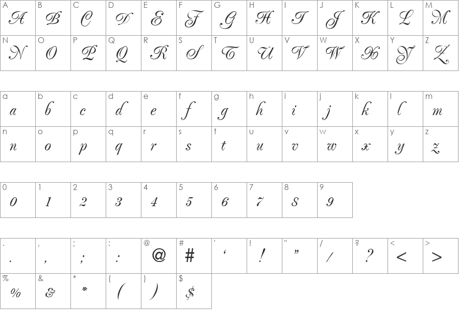 PoemExclusive DB font character map preview