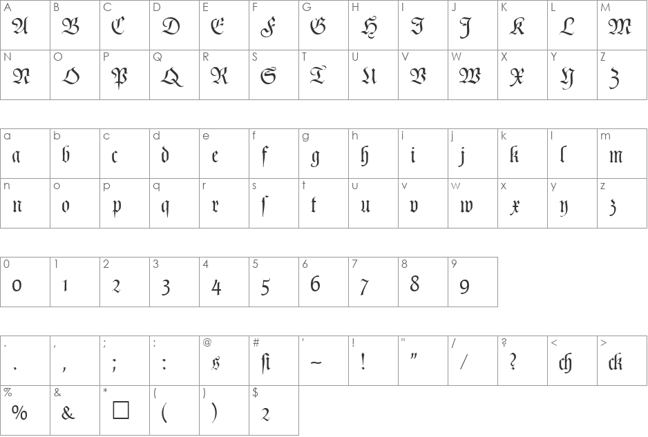 PoemFraktur font character map preview