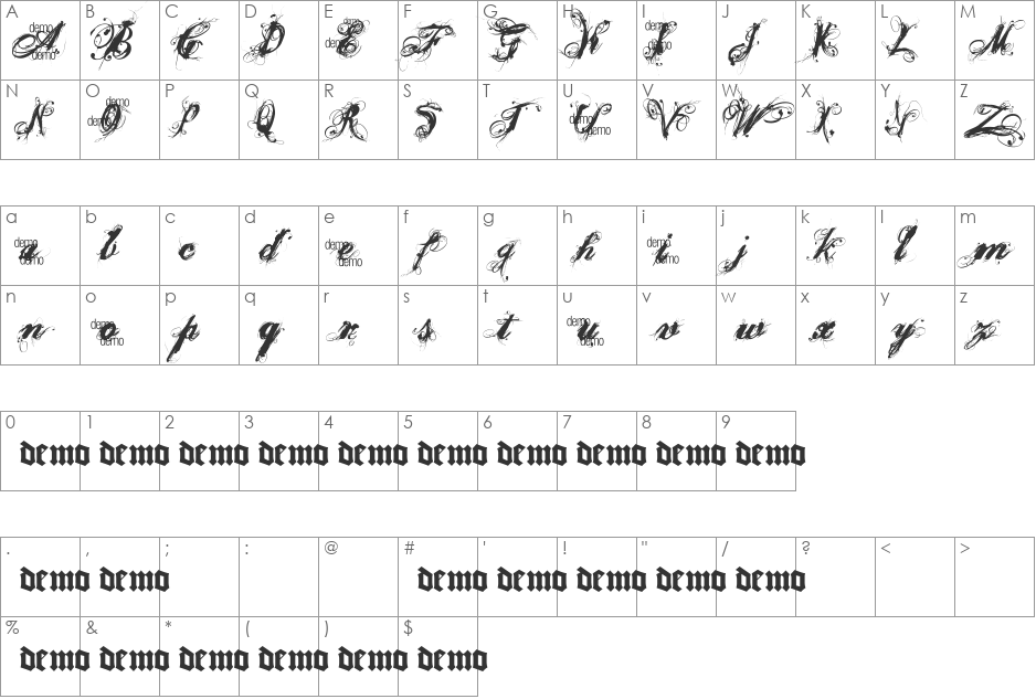 Poesie_Noire_DEMO font character map preview