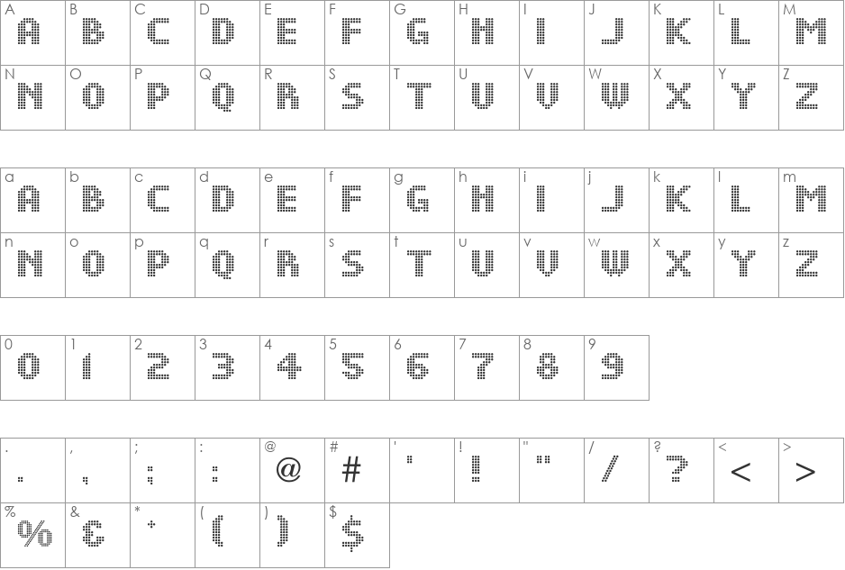 Pointille ICG font character map preview