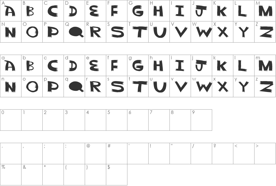 pointy font character map preview