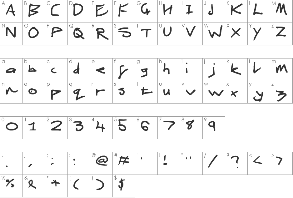 pointyawlious font character map preview