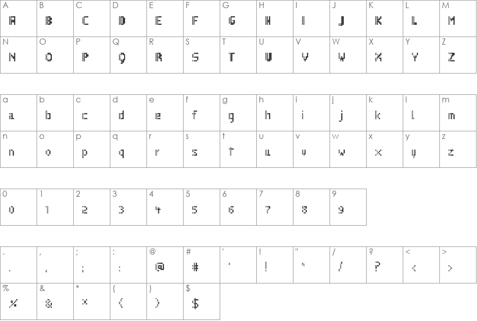 Pointype font character map preview