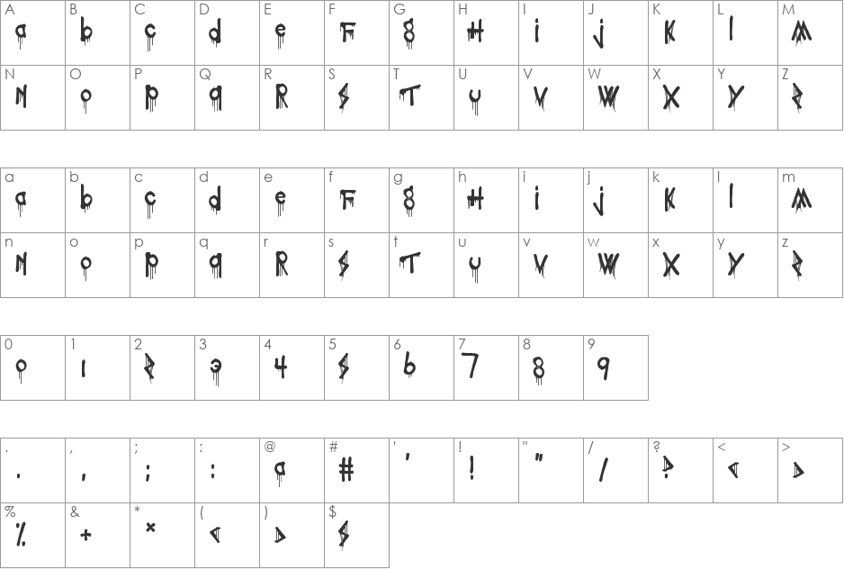 Poisoned Paradigm font character map preview