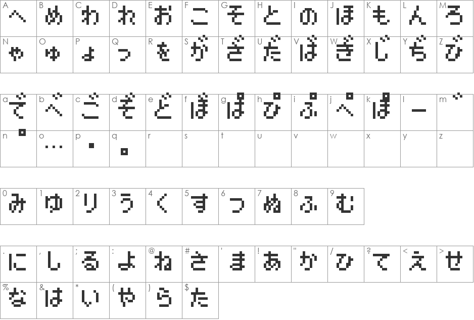 Pokemon GB Japan HR font character map preview