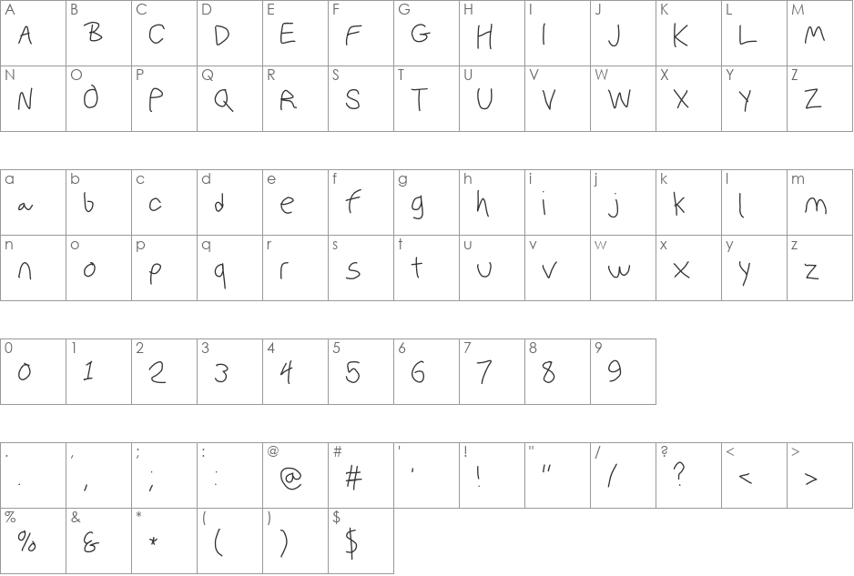 PolanWritings font character map preview
