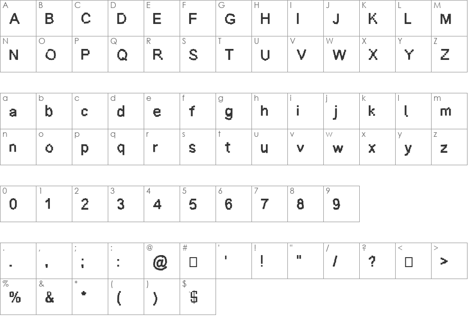 Baardfaant font character map preview